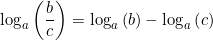 \[\log_a\left(\frac{b}{c}\right)=\log_a\left(b\right)-\log_a\left(c\right)\]