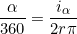 \begin{equation*}\frac{\alpha}{360° }=  \frac{i_\alpha}{2r\pi} \end{equation*}
